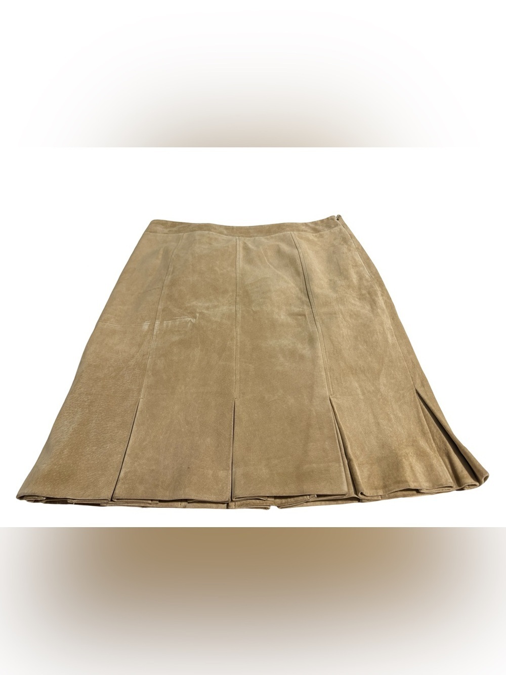 Ann Taylor LOFT 100% Leather Suede Camel Midi Skirt Size 12